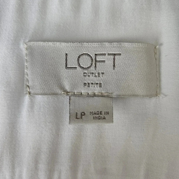 Ann Taylor LOFT Shirt White Embroidered Long Sleeve V Neck Peasant Top Petite - Picture 6 of 7